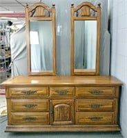 Solid Wood Vintage Dresser W Two Mirrors