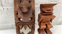 2 Wood Tiki Mask & Figure 6.5" & 4.75”