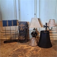 2 Table Lamps, Shades, Lion Corbel