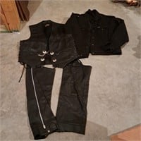 Harley Davidson Leather Chaps, Vest, Jacket