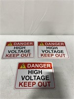 DANGER HIGH VOLTAGE KEEP OUT METAL SIGNS, 3 PACK