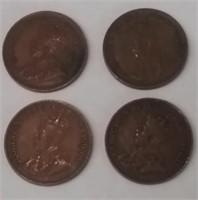 Bag-4 Canadian 1 Cent Coins, 3/1920 1/1928