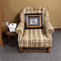 Upholstered Chair, Stand, Framed Print