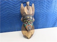 Highly Carved & Beaded 18" Wooden Mask Ceremony