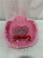 FLUFFY PINK COWBOY HAT WITH HEART GLASSES 15IN