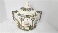 Large Vintage cookie jar with castles and grapes