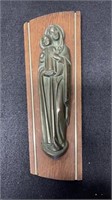 1950's Bronze Madona & Child On Mahogany 10" X 3.5
