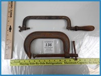 ANTIQUE C-CLAMP AND HACK SAW- MISSING BLADE