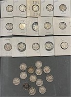 Lot Of 28 Mercury Silver Dimes