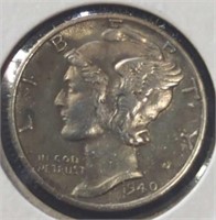 Silver 1940 d Mercury dime
