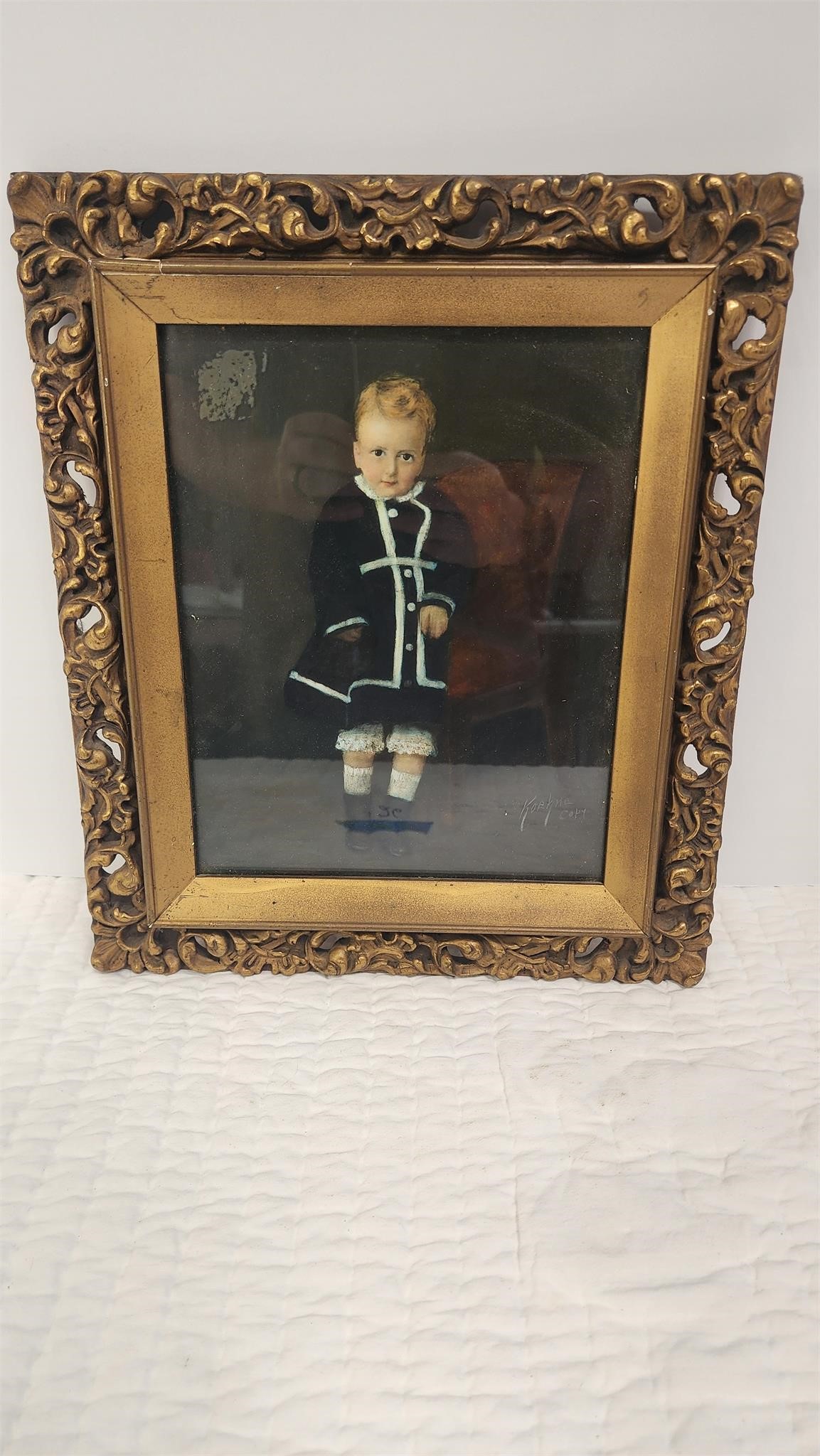 Antique framed painting of little boy