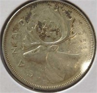 Silver 1953 Canadian quarter