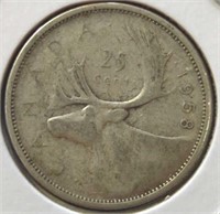 Silver 1958 Canadian quarter