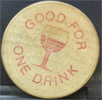 Vintage wooden nickel good for one drink ladelfas