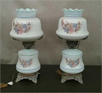Box-Pair Vintage Hurricane Lamps With Blue White