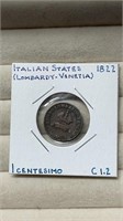 1822 Italian States 1 Centesimo Coin