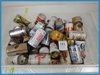 TOTE FULL OF VINTAGE BEER CANS- ALL CANS ARE