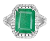 14k Gold 5.56 ct GIA Emerald & Diamond Ring