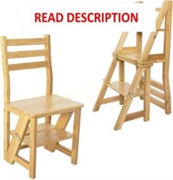 Navaris Folding Step Ladder Chair - Bamboo Beige
