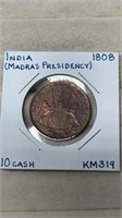 1808 India 10 Cash Coin