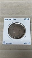 1839 Isle Of Man 1/2 Penny