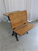 (1) Antique Wood School Chair & Desk