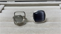 2 Silver Tone Rings Greyish Stones Size 8.5 & 9.25