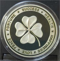 Four leaf clover good luck challenge coin