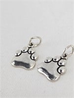 (2) NEW! 925 Sterling Silver Dog Paw Charms