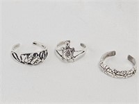 Trio of 925 Sterling Silver Toe Rings