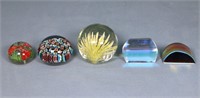 (5) Small Art Glass Paperweights