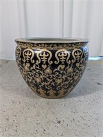 (1) Large Black & Gold Floral Design Vase