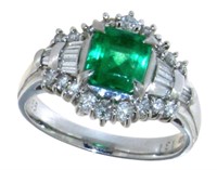 Platinum 1.86 ct Natural Emerald & Diamond Ring