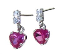 10kt Gold Pink Sapphire Heart Dangle Earrings