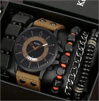5PCS Set Hip Hop Fashion Mens Bracelet Watch set