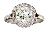 18kt Gold 2.15 ct Diamond & Sapphire Deco Ring