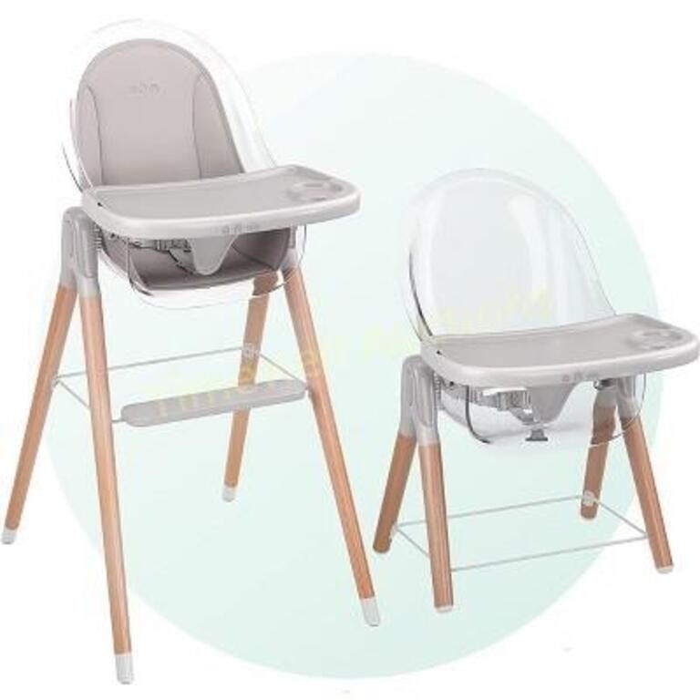 6-in-1 Wooden High Chair with Cushion - Clear