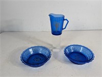 Vintage Cobalt Blue Glass Pitcher & Bowl Set