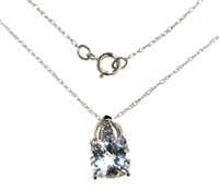 10kt Gold Aquamarine & Diamond Necklace
