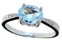 Oval Natural Blue Topaz & Diamond Ring