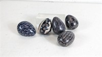 (5) Carved Soapstone Eggs