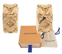 Louis Vuitton Gold Tone Nanogram Hoop Earrings