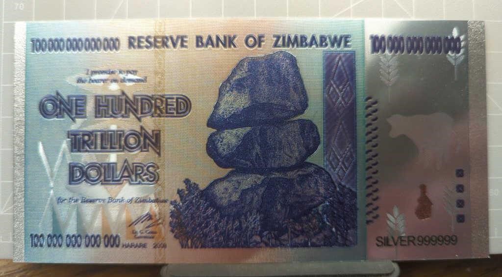 Silver 999 plated Zimbabwe bank note