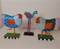 Lot Of Three Colorful Wooden Birds