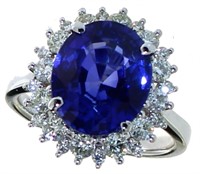 14kt Gold 6.53 ct Oval Sapphire & Diamond Ring