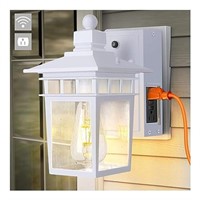 White Outdoor Porch Lights with GFCI Outlet,Dusk