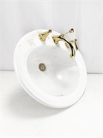 (1) White Ceramic Sink w/ Gold Faucet