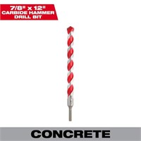 $81  7/8x10x12 Carbide Drill Bit for Concrete