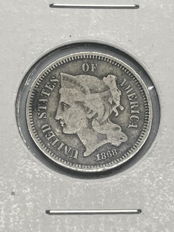 1868 Three Cent Nickel Silver Coin
