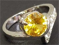 925 stamped size 6.5 ring with yellow gem